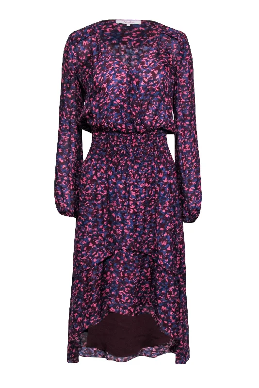 Parker - Navy, Maroon & Pink Print High-Low "Elizabeth" Dress Sz XS Budget-friendly unclassified dresses