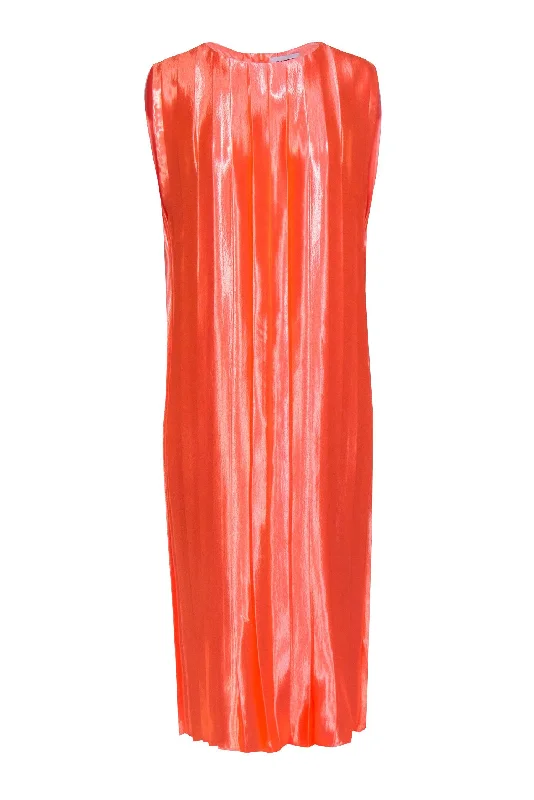 Partow - Orange Hammered Satin Pleated Dress Sz 6 Unique unclassified dresses