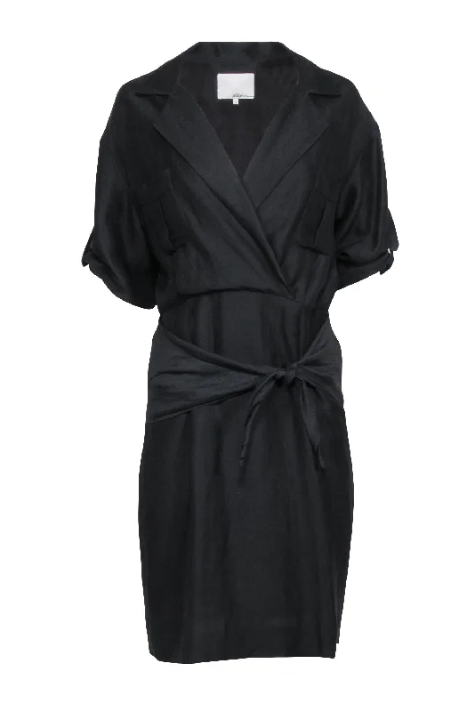 3.1 Phillip Lim - Black Linen Crop Sleeve Dress Sz 4 Beach unclassified dresses