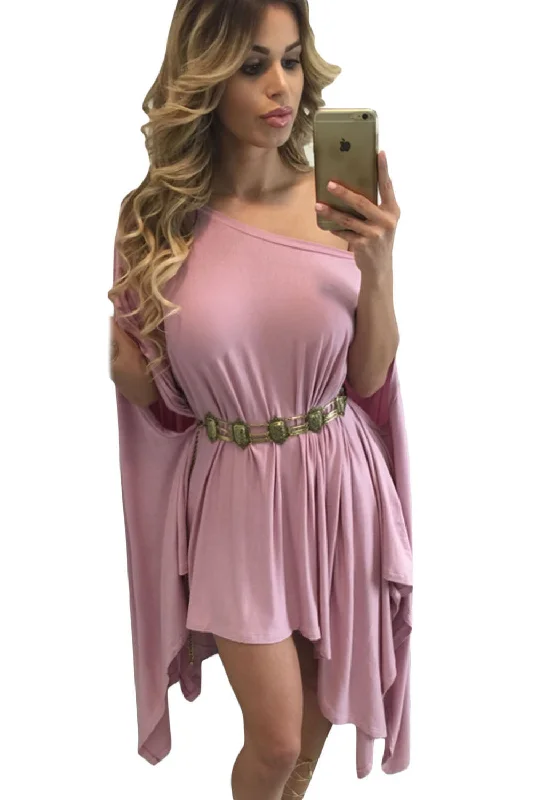 Pink Strapless Asymmetric Drape Club Dress Chiffon unclassified dresses