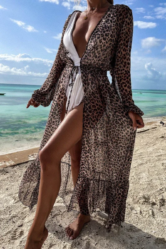 Print Tie Waist Open Front Kimono Beach Cover Up Vintage unclassified dresses