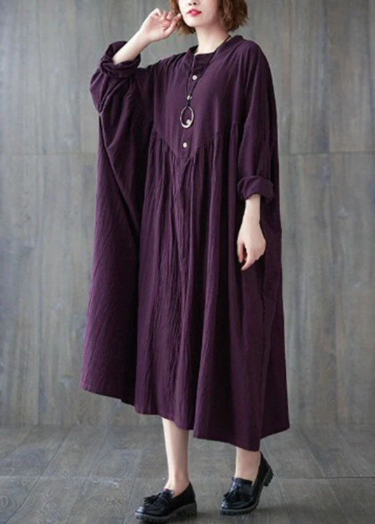 Purple Loose Vacation Dresses Stand Collar Spring Metallic unclassified dresses