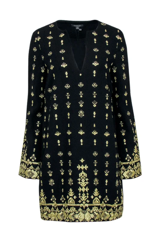 Rachel Zoe - Black Shift Dress w/ Gold Embroidery Sz 8 Gothic unclassified dresses