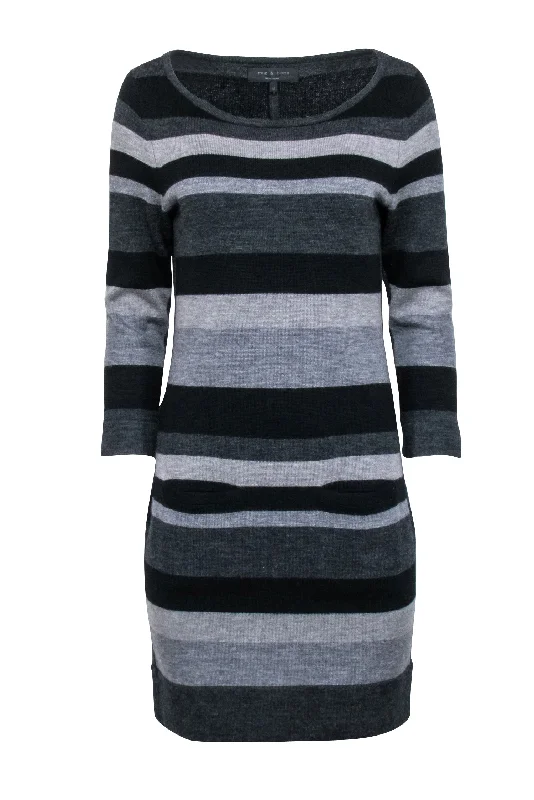 Rag & Bone - Grey & Black Stripe Wool Knit Dress Sz M Elegant unclassified dresses