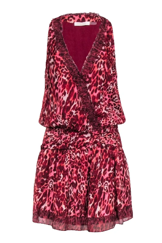 Ramy Brook - Maroon & Pink Leopard Print Sleeveless Dress Sz 0 One-shoulder unclassified dresses