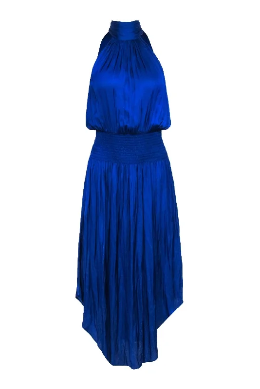 Ramy Brook - Royal Blue Satin Tie Neck Sleeveless Dress Sz M Long unclassified dresses