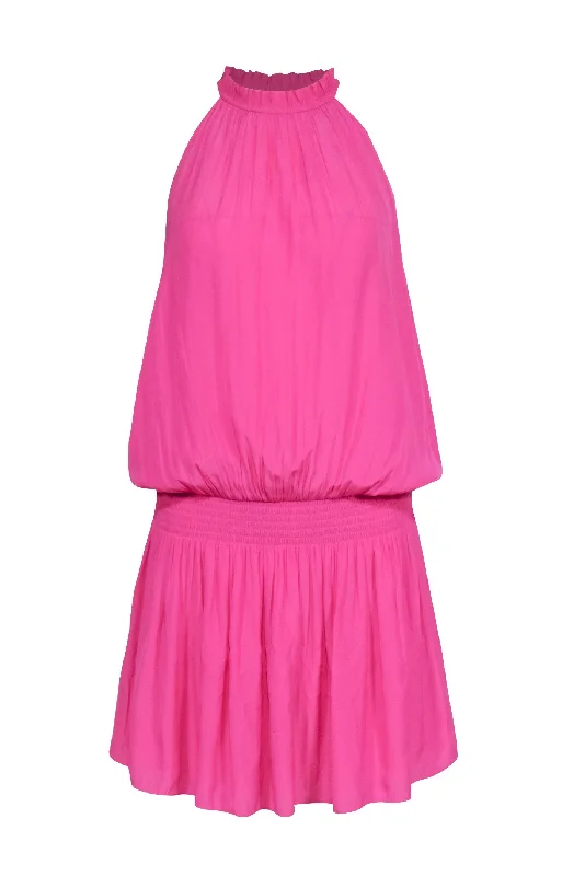 Ramy Brook - Pink Ruffled Trim Mock Neck Dropped Waist Dress Sz S Ruffled unclassified dresses