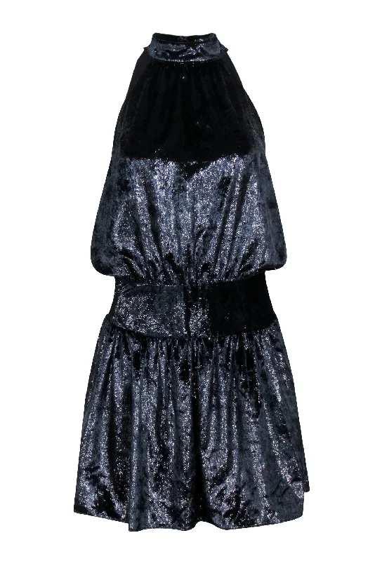 Ramy Brook - Black Shimmering Velvet "Ellin" Halter Dress Sz S Knitted unclassified dresses