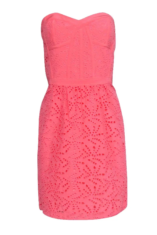 Rebecca Taylor - Coral Pink Eyelet Strapless Dress Sz 10 Ruched unclassified dresses