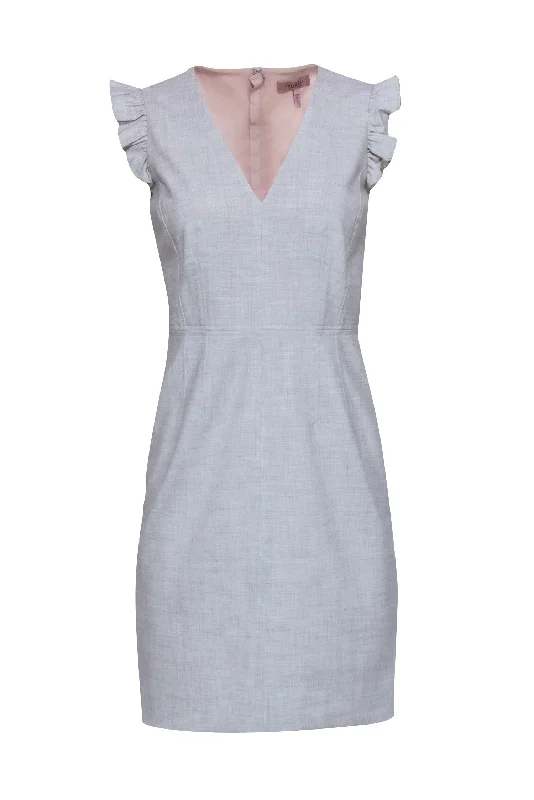 Rebecca Taylor - Grey Tailored Mid Length Dress w/ Ruffled Cap Sleeves Sz 2 One-shoulder unclassified dresses