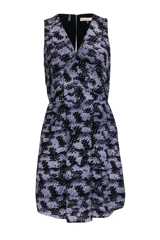 Rebecca Taylor - Grey & Black Print Sleeveless Keyhole Back Dress Sz 2 Bodycon unclassified dresses