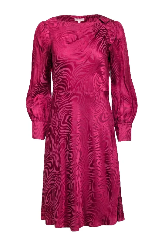 Rebecca Taylor - Pink Swirl Print Silk Blend A-Line Dress Sz 4 Tiered unclassified dresses