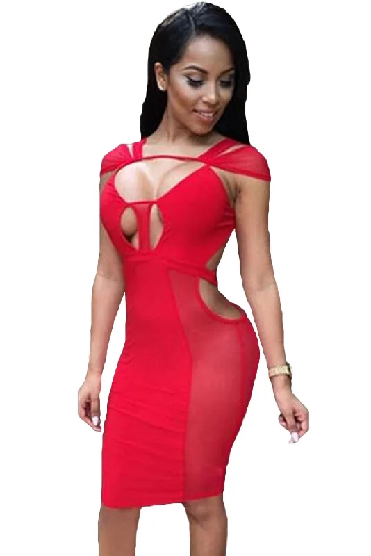 Red Mesh Sexy Cut-out Club Dress High-low unclassified dresses