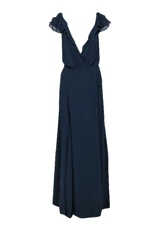 Reformation - Navy Flutter Cap Sleeve Wrap Formal Dress Sz M Comfortable unclassified dresses