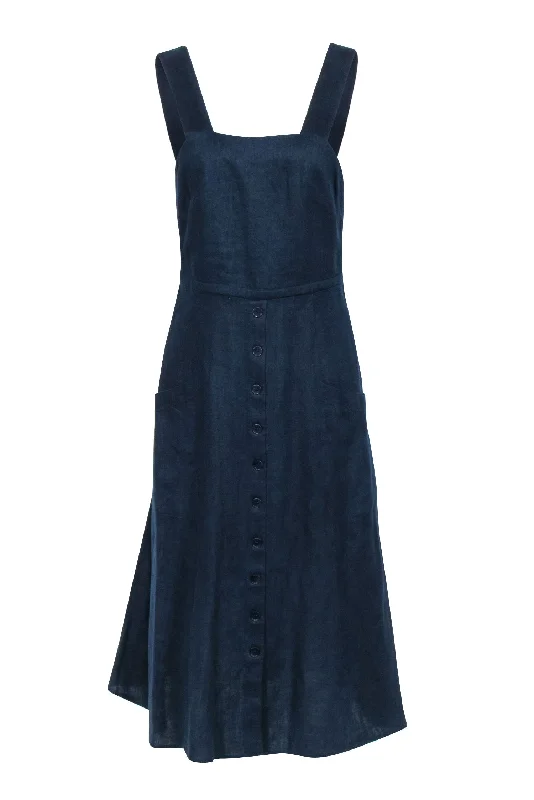 Reformation - Navy Linen Sleeveless Dress Sz 4 Embroidered unclassified dresses