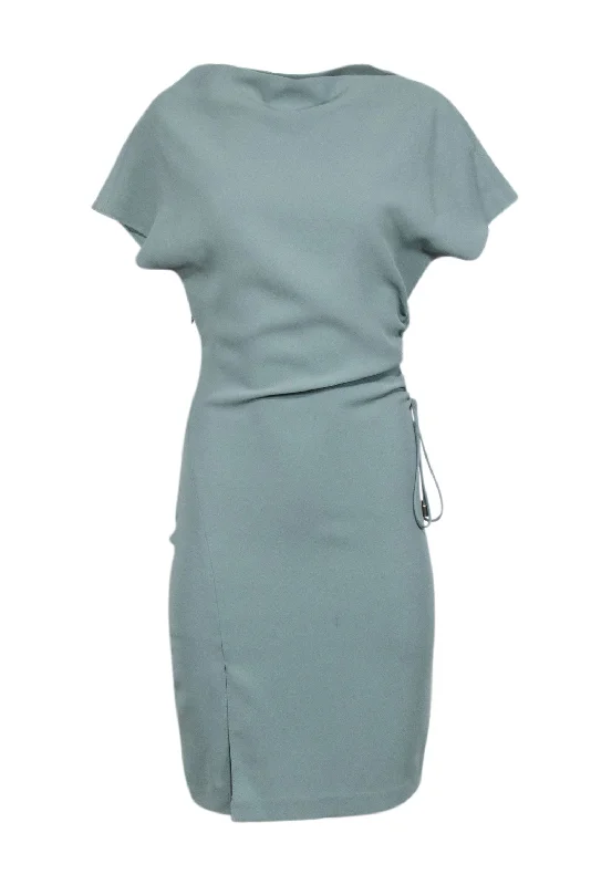 Reiss - Sage Green Drawstring Sheath Dress Sz 2 Satin unclassified dresses