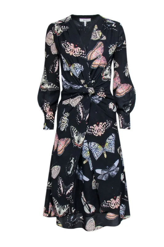 Reiss - Black Multi Color Butterfly Knot Front Dress Sz 2 Gothic unclassified dresses