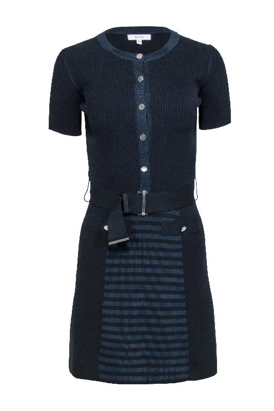 Reiss - Black & Navy Ribbed Knit Dress Sz XS Minimalist unclassified dresses