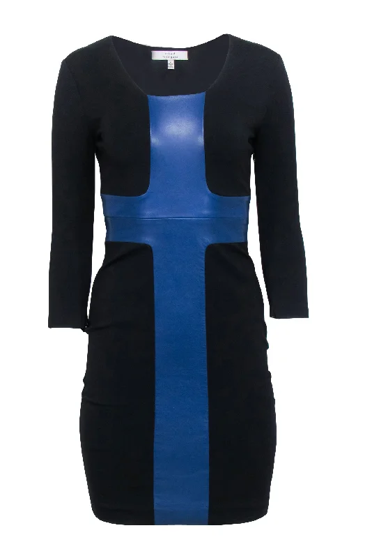 Robert Rodriguez - Black Shift Dress w/ Blue Leather Trim Sz 0 Open-back unclassified dresses