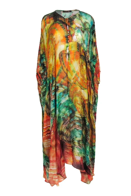 Roberto Cavalli - Orange & Multi Color Print Silk Coverup Dress Sz 6 Petite unclassified dresses