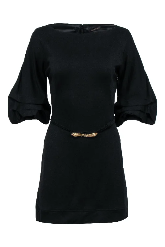 Roberto Cavalli - Black Puff Sleeve Belted Dress Sz 4 Cocktail unclassified dresses