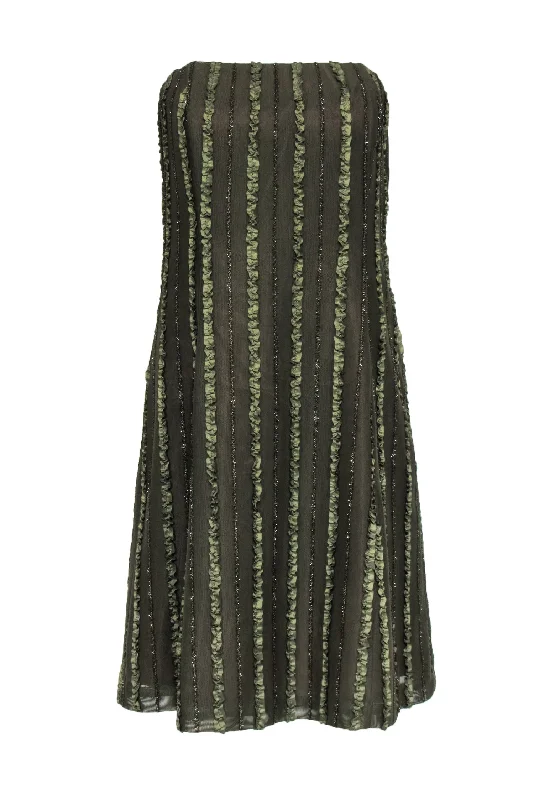 Robin Jordan - Olive Green Strapless Dress w/ Metallic Ruffles Sz 2 Tiered unclassified dresses