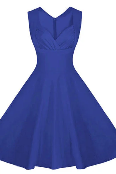 Royal Blue Sweetheart Neck Retro Collared Skater Dress High-end unclassified dresses