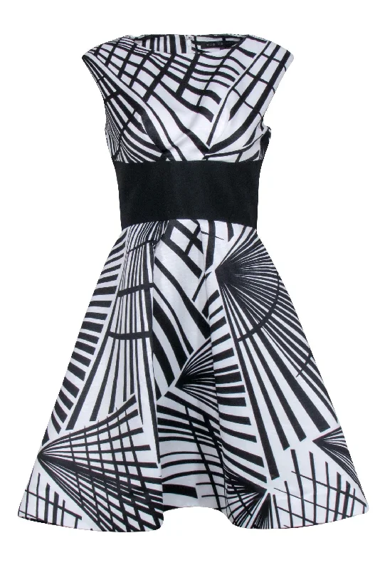 Rubin Singer - White & Black Abstract Print Cap Sleeve Dress Sz 4 Long sleeve unclassified dresses