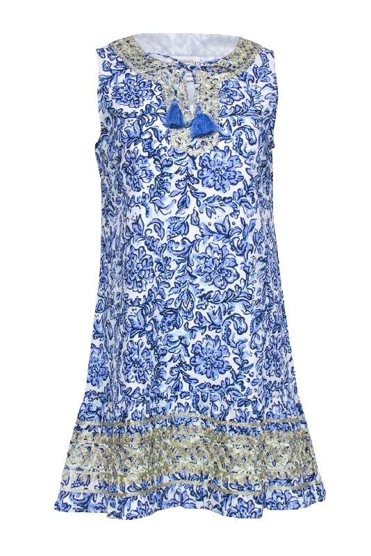 Sail to Sable - Blue & White Print Sleeveless Tunic Dress Sz S Anniversary unclassified dresses