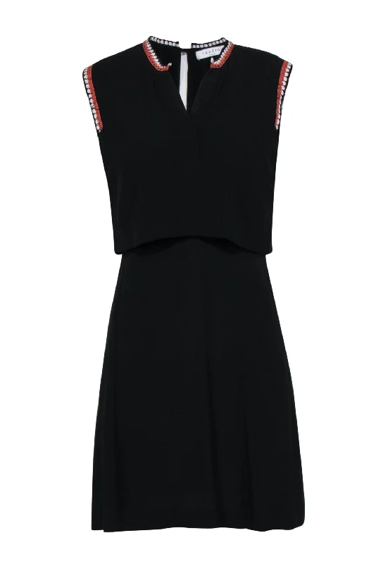 Sandro - Black V-neck Overlay Dress w/ Embroidered Trim Sz M Club unclassified dresses