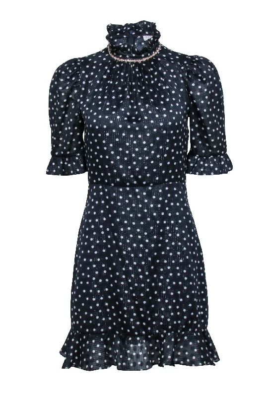 Sandro – Embellished Navy w/ White Polka Dot Dress Sz 4 Velvet unclassified dresses