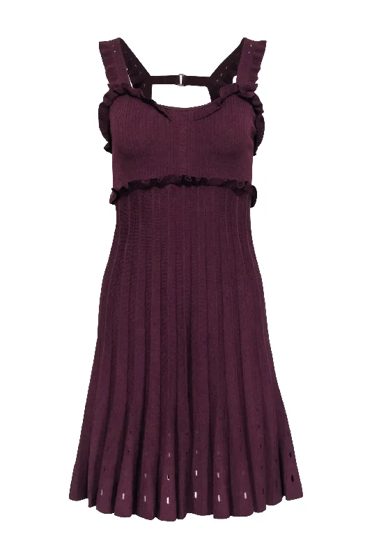 Sandro - Maroon Knit Sleeveless Dress Sz 4 Monochrome unclassified dresses