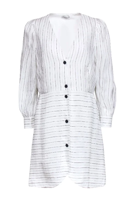 Sandro - Ivory & Metallic Stripe Button Front Dress Sz 10 Winter unclassified dresses