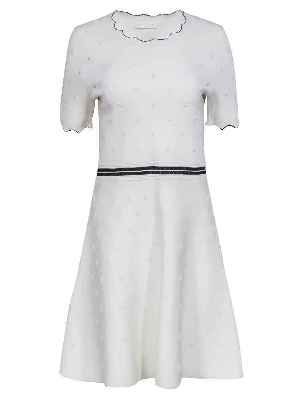 Sandro - White Textured Flare Dress Sz L Boho unclassified dresses