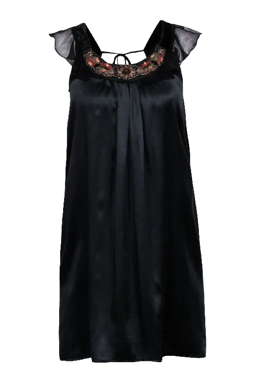 Sandro - Black Silk w/ Embellished Neckline Sz S Long unclassified dresses