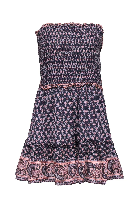 Sea NY - Blue & Pink Paisley Strapless Tie Back Cover Up Dress Sz L Beaded unclassified dresses