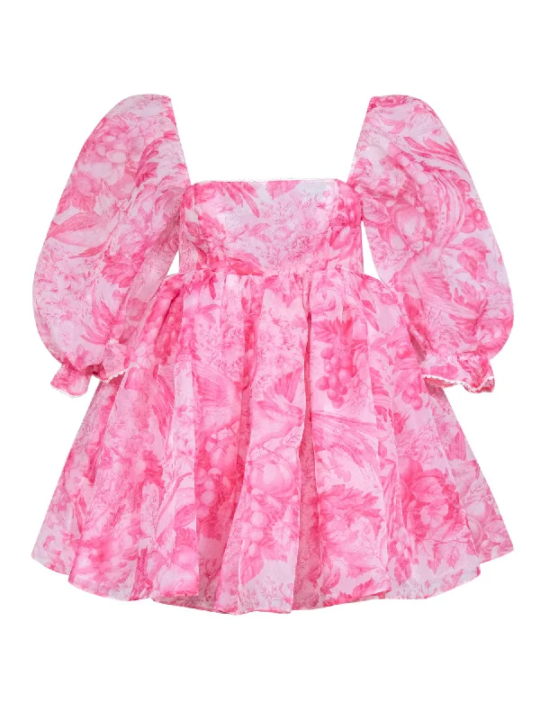 Selkie - Pink & White Baby Doll Toile Puff Dress Sz S High-end unclassified dresses