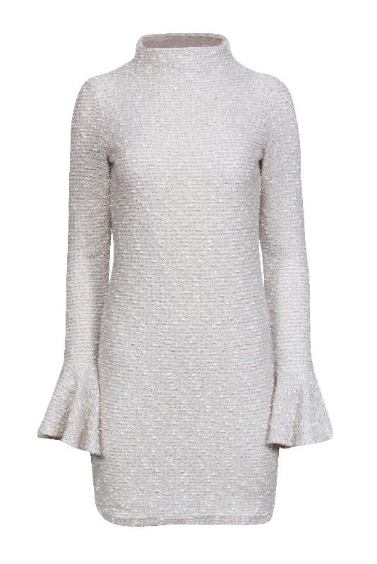 Shona Joy - Cream Textured Mock Neck Dress w/ Bell Sleeves Sz 6 Pastel unclassified dresses