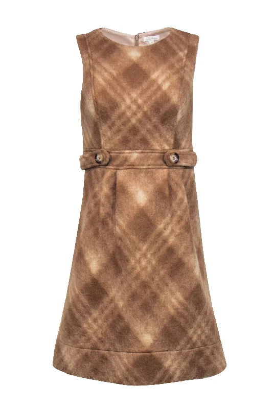 Shoshanna - Camel Plaid Wool Sheath Dress Sz 6 High-end unclassified dresses