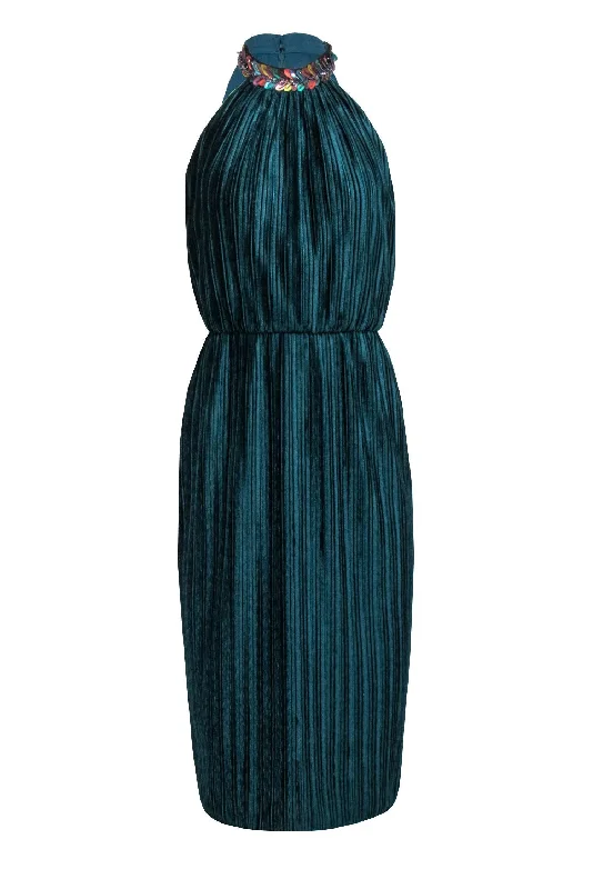 Shoshanna - Teal Velvet Pleated Sleeveless Dress Sz 6P Party unclassified dresses