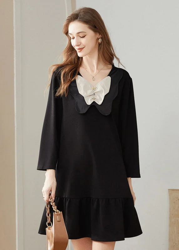 Simple Black Bow Original Design Cotton A Line Dress Spring Lightweight unclassified dresses