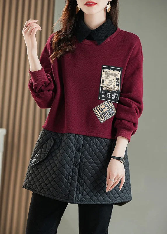 Simple Mulberry Thick Patchwork Warm Fleece Fake Two Piece Dress Spring Open-back unclassified dresses