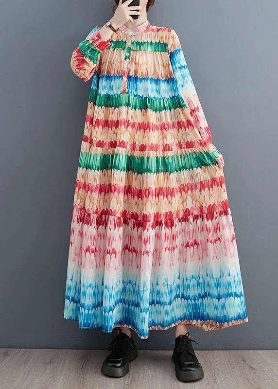 Simple Rainbow Oversized Print Cotton Holiday Dress Spring Designer unclassified dresses