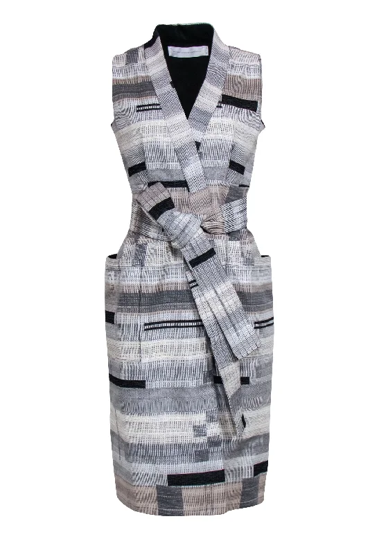 Victoria Beckham - Black, Grey, & Beige Vest Style Dress Sz 8 Ruffled unclassified dresses