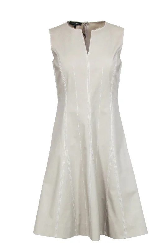 Lafayette 148 - Beige Sleeveless A-Line Dress w/ Contrast Stitching Sz 2 Elegant evening unclassified dresses