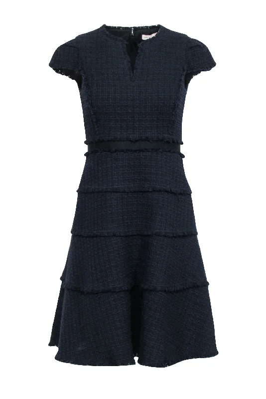 Rebecca Taylor - Navy & Black Tweed Cap Sleeve Fit & Flare Dress Sz 2 Formal unclassified dresses