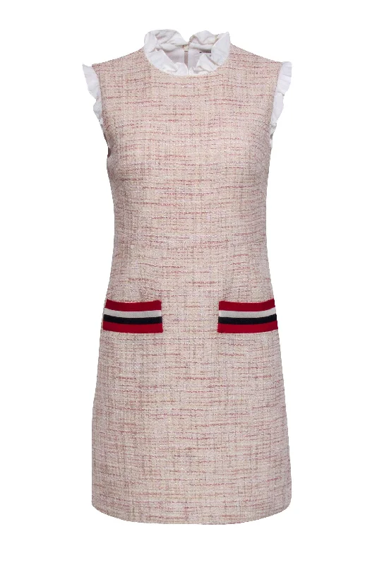 Sandro - Pink Tweed Sleeveless Front Pocket Dress Sz 4 Neutral tone unclassified dresses