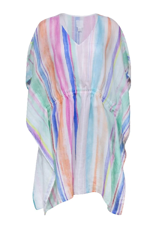 120% Lino - Pink, Blue, & Green Pastel Multi Color Stripe Tunic Dress Sz 2 Holiday unclassified dresses