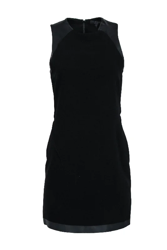 Rag & Bone - Black Sleeveless Faux Leather Trim Detail Dress Sz 4 Trendy unclassified dresses