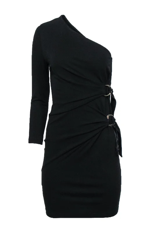 Roberto Cavalli - Black One Shoulder Buckle Detail Dress Sz 6 Chic unclassified dresses